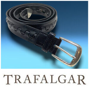 Vintage 1990's Trafalgar Sz 42 Black Leather Woven Belt Made in Italy READ
